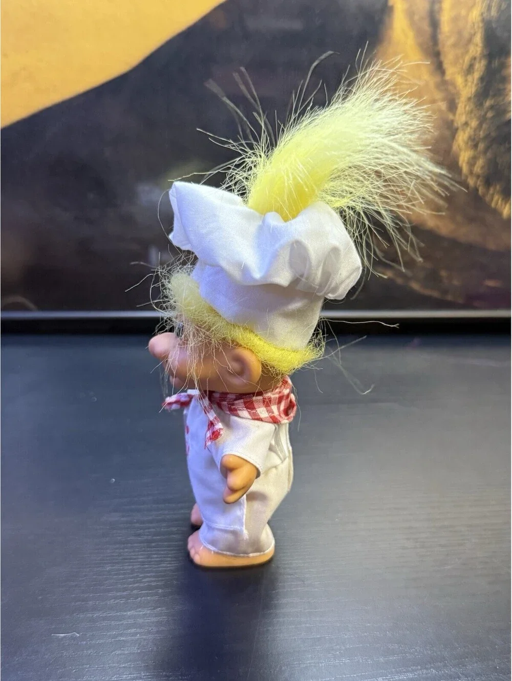 Vintage Russ Pizza Chef Troll Doll Yellow Hair White Uniform Box Item 18417